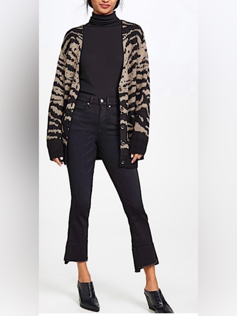 AYR The Shade Jeans Women’s 31 Chill Uniform Black Crop Flare Raw‎ Hem Stretch